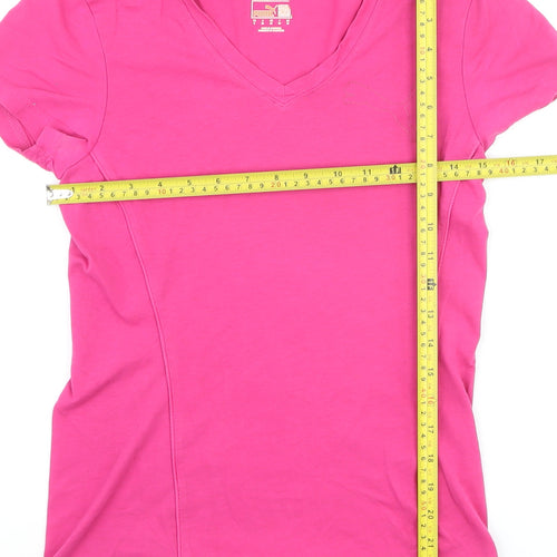 Puma Women's Pink V-Neck Slim Fit Sportstyle T-Shirt Size S