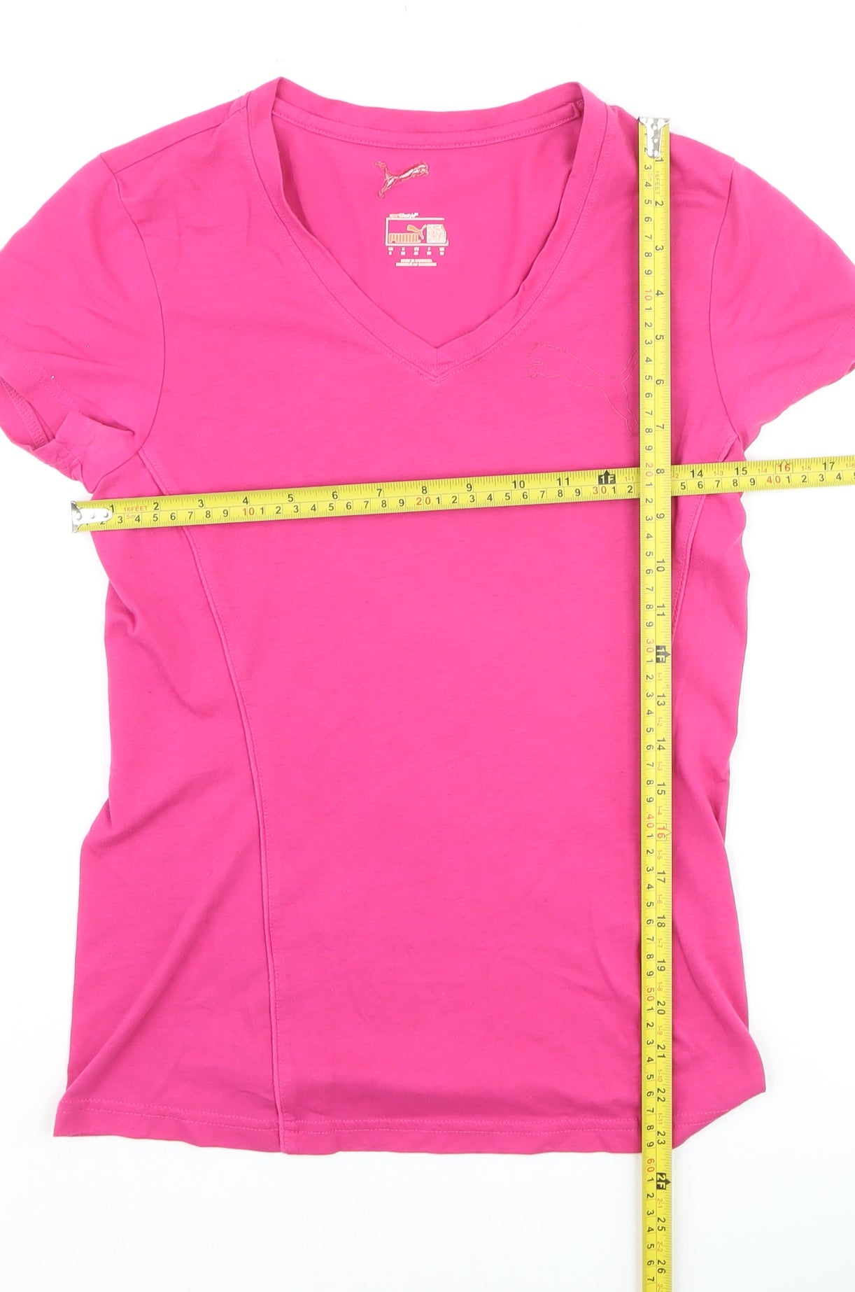 Puma Women's Pink V-Neck Slim Fit Sportstyle T-Shirt Size S