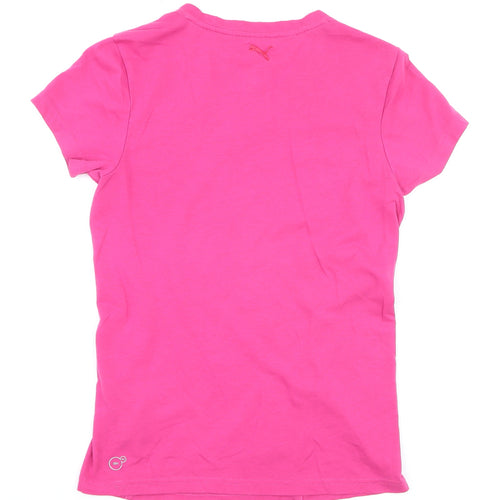Puma Women's Pink V-Neck Slim Fit Sportstyle T-Shirt Size S