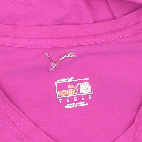 Puma Women's Pink V-Neck Slim Fit Sportstyle T-Shirt Size S