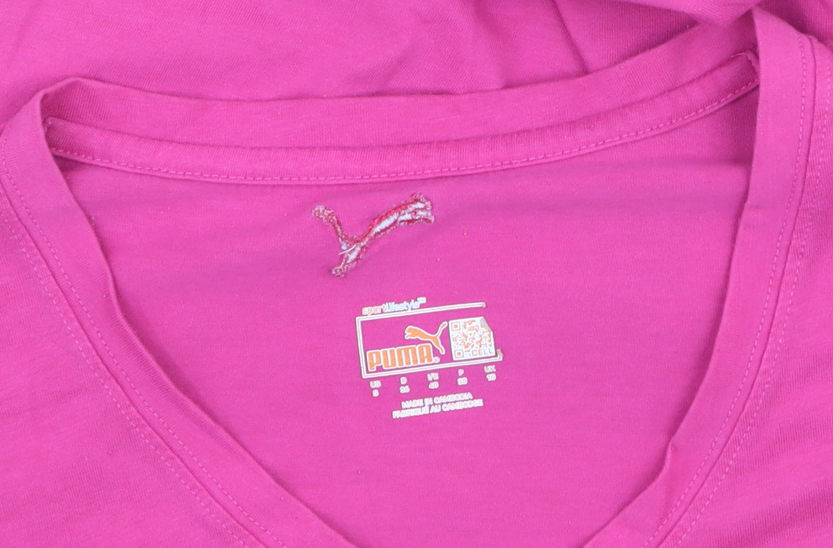 Puma Women's Pink V-Neck Slim Fit Sportstyle T-Shirt Size S