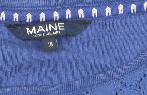 Maine New England Women's Blue Cotton Short Sleeve Eyelet T-Shirt Size 18