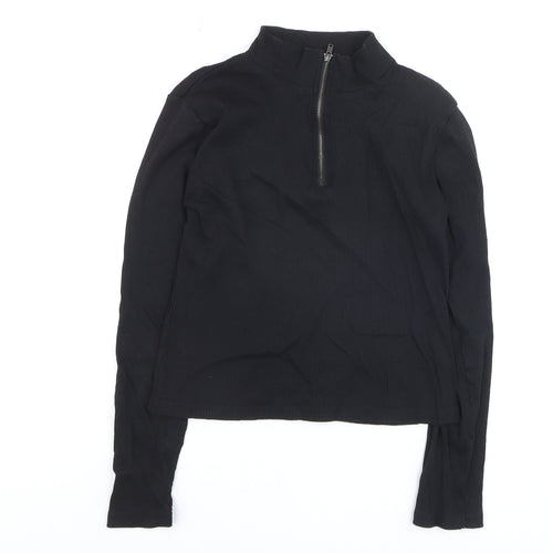 Brave Soul Women's Black Long Sleeve Mock Neck Zip Top L
