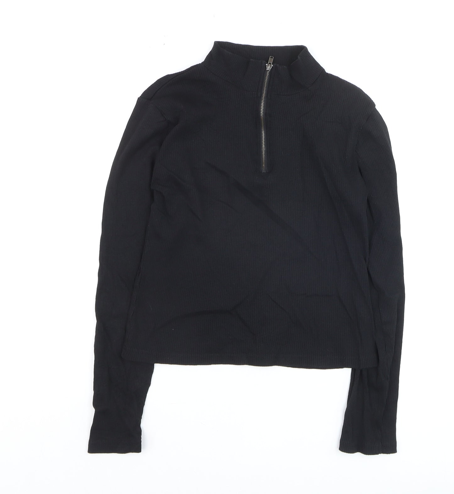 Brave Soul Women's Black Long Sleeve Mock Neck Zip Top L