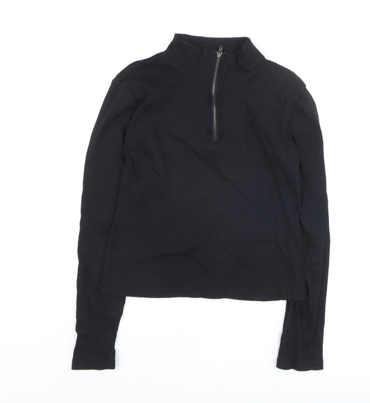 Brave Soul Women's Black Long Sleeve Mock Neck Zip Top L