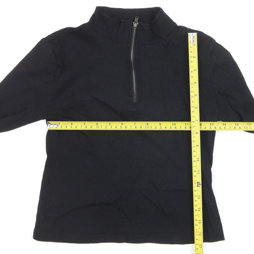 Brave Soul Women's Black Long Sleeve Mock Neck Zip Top L