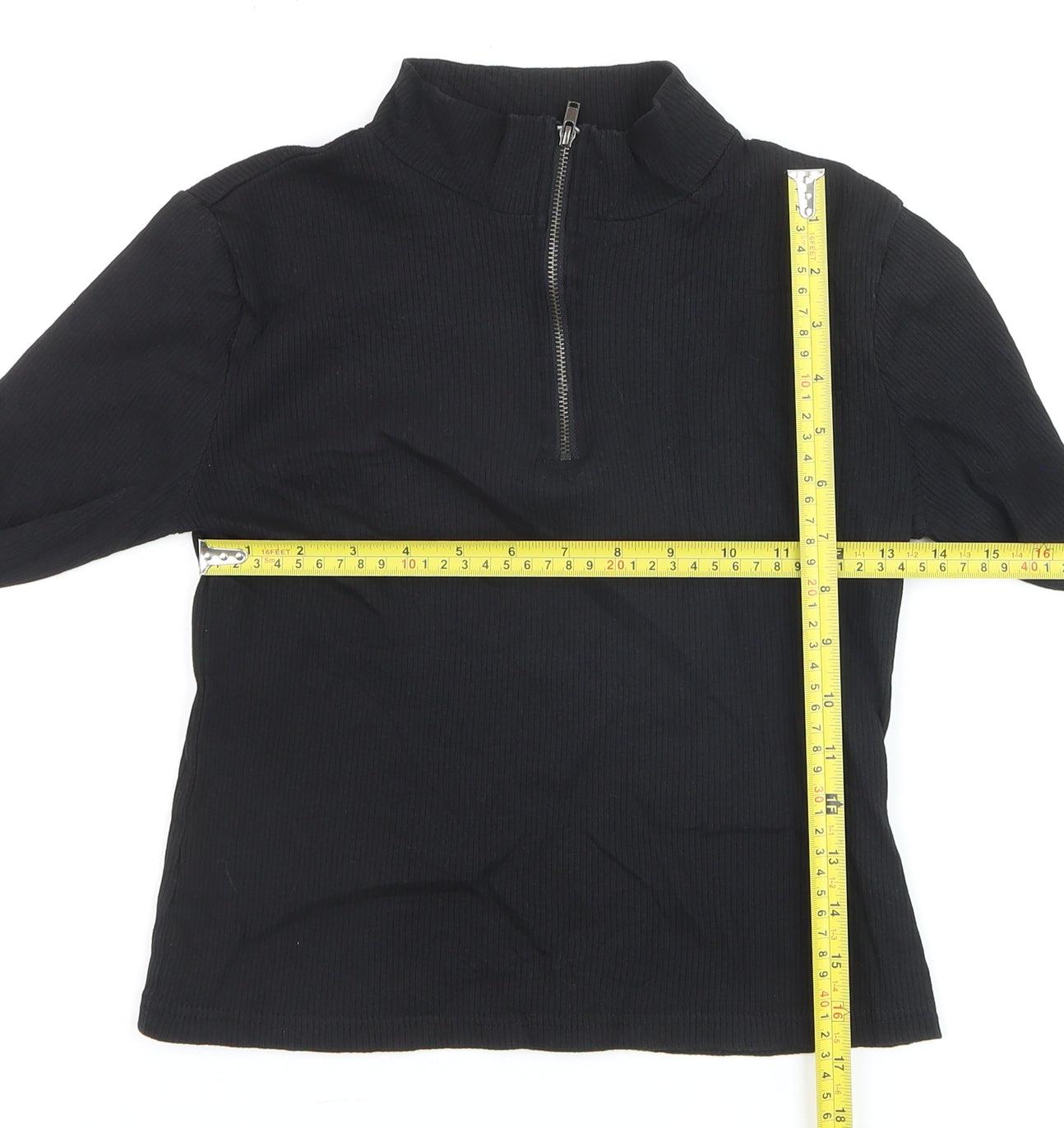 Brave Soul Women's Black Long Sleeve Mock Neck Zip Top L