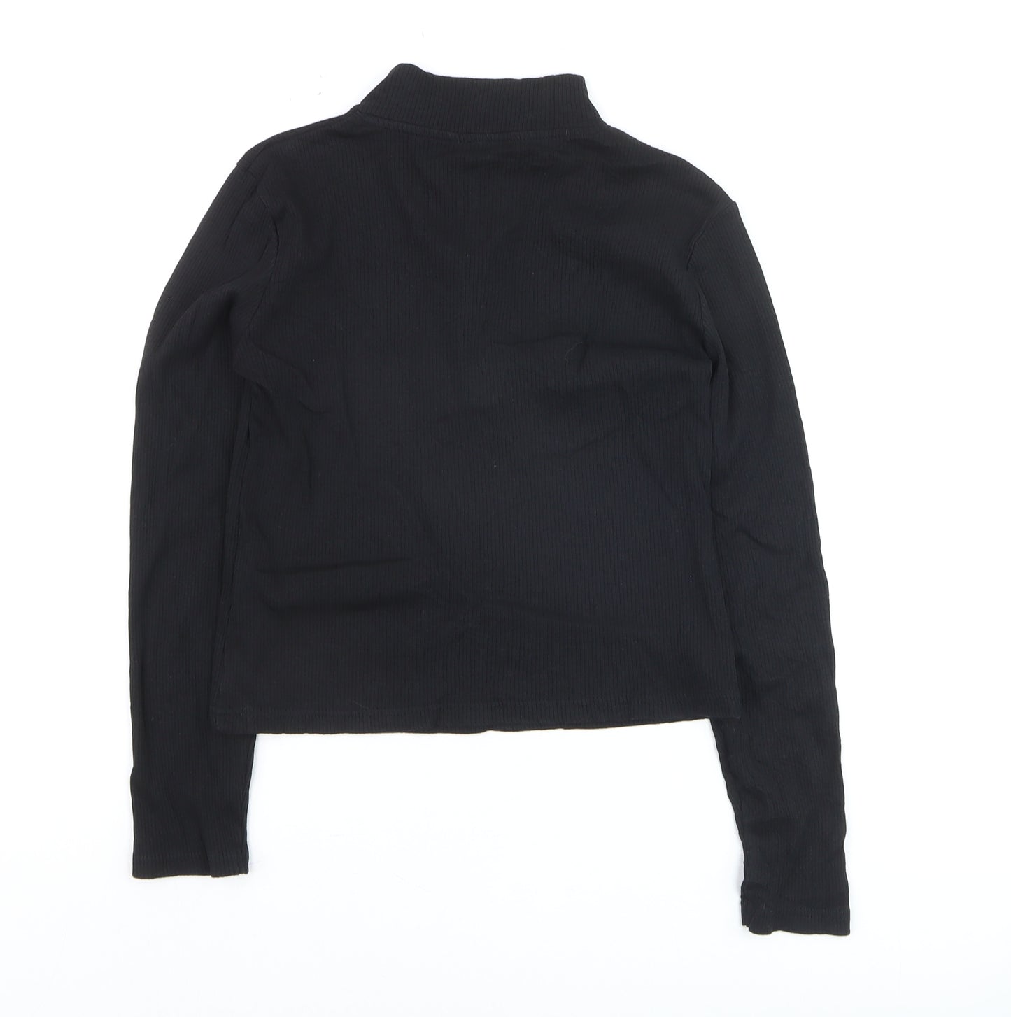 Brave Soul Women's Black Long Sleeve Mock Neck Zip Top L