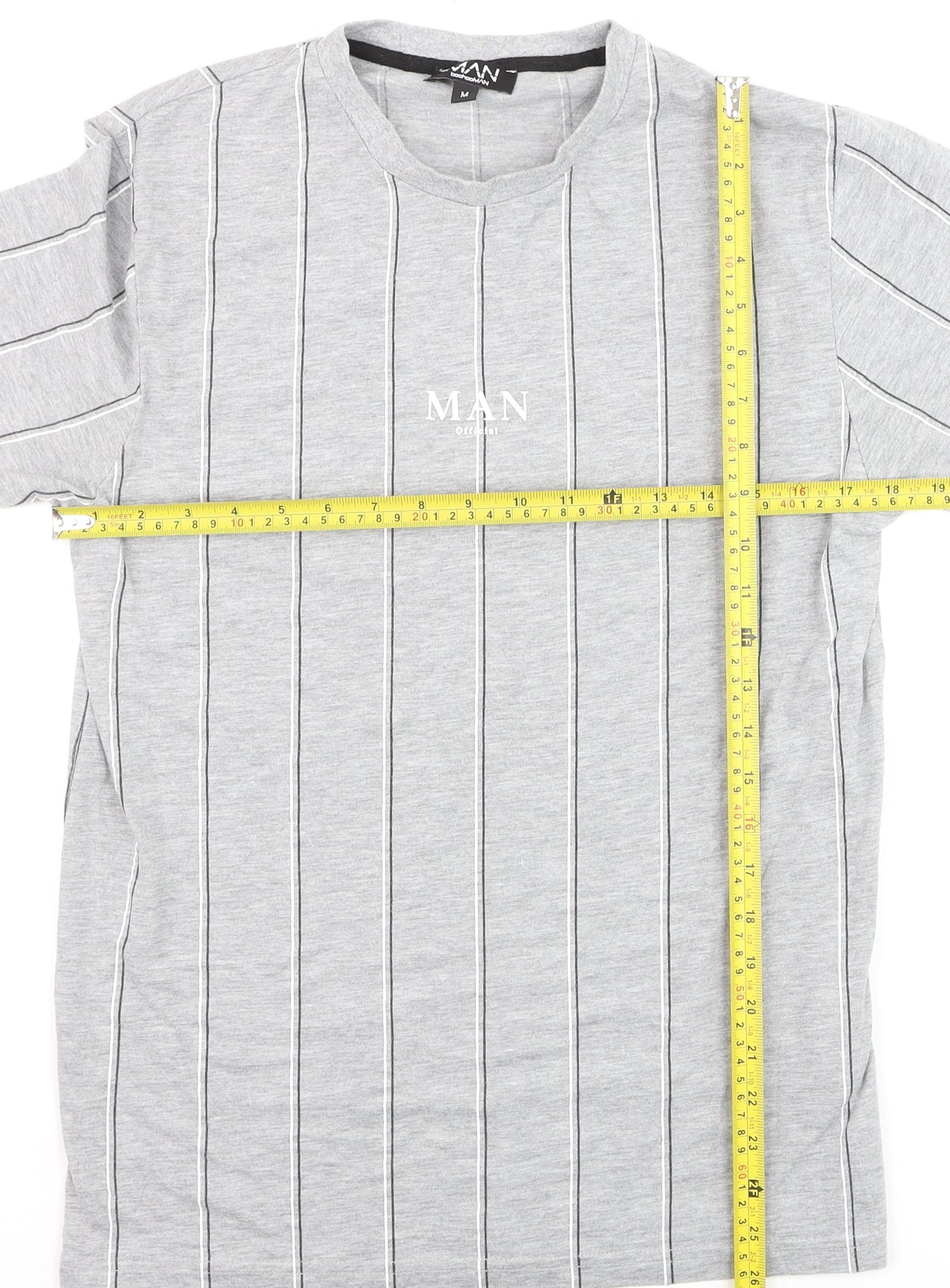 boohooMAN Unisex Grey Striped Basic T-Shirt Size M Crew Neck