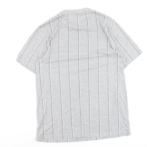 boohooMAN Unisex Grey Striped Basic T-Shirt Size M Crew Neck
