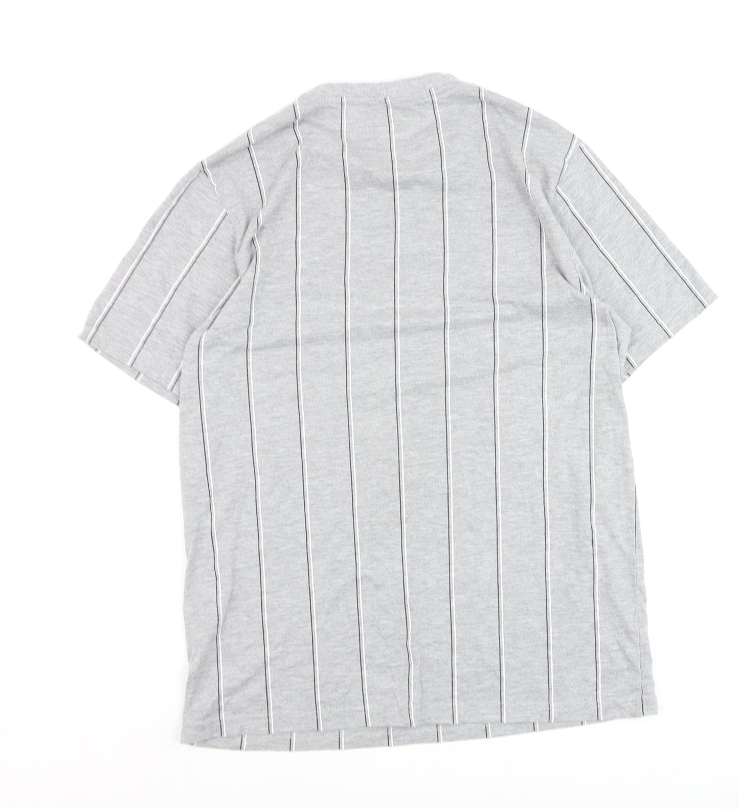boohooMAN Unisex Grey Striped Basic T-Shirt Size M Crew Neck