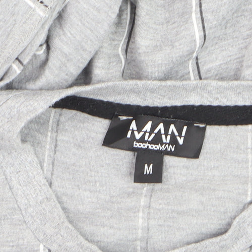 boohooMAN Unisex Grey Striped Basic T-Shirt Size M Crew Neck