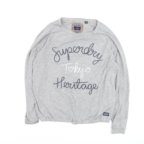 Superdry Women's Grey Pullover Sweatshirt Small Tokyo Heritage Logo