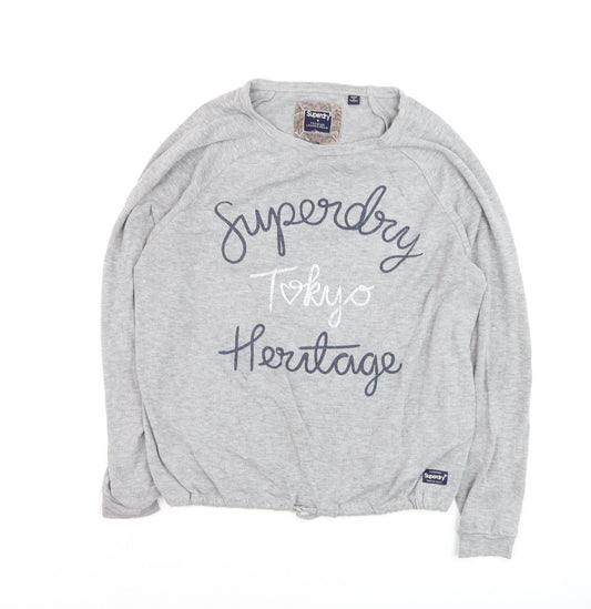 Superdry Women's Grey Pullover Sweatshirt Small Tokyo Heritage Logo