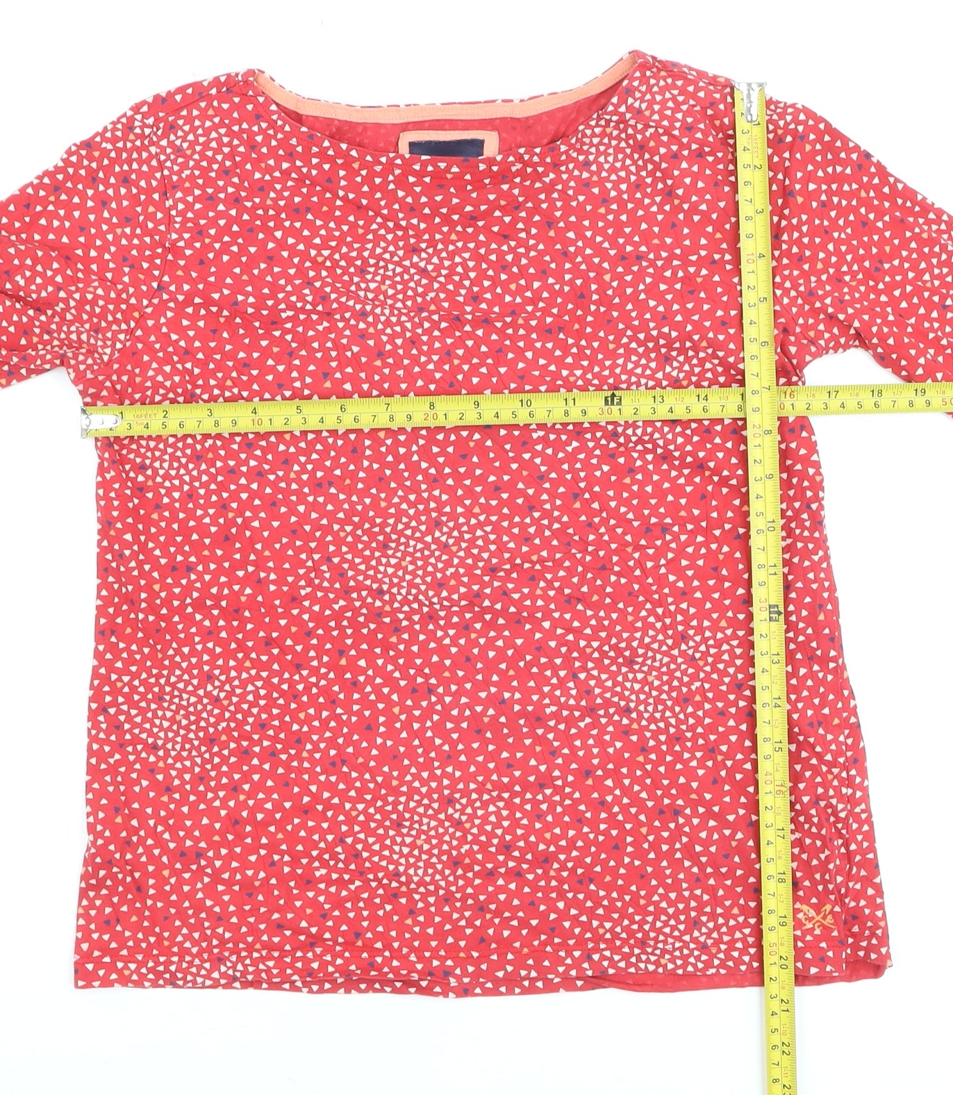 Crew Clothing Women’s Red Geometric Cotton Long Sleeve Blouse Size 8