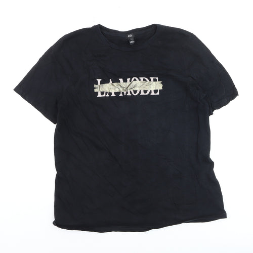 River Island Unisex Black LA Mode Graphic Cotton T-Shirt L