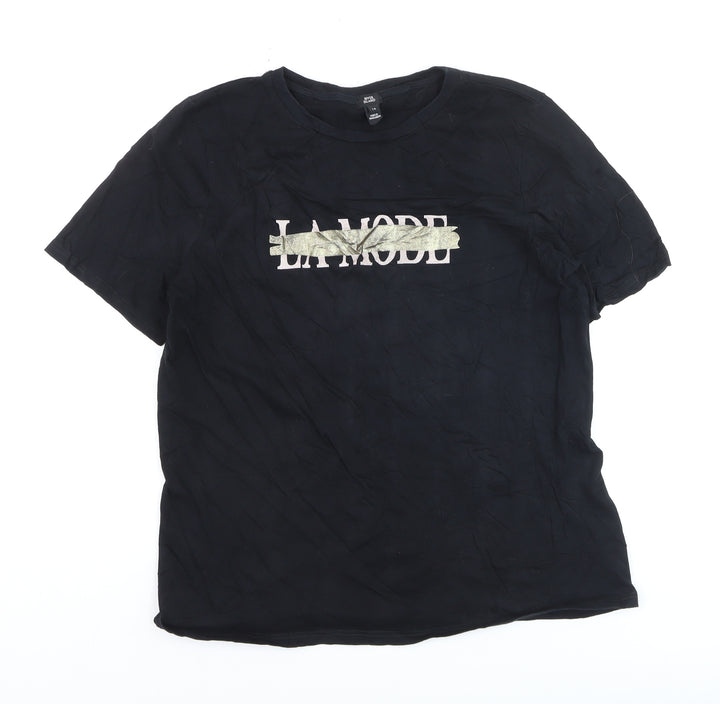 River Island Unisex Black LA Mode Graphic Cotton T-Shirt L