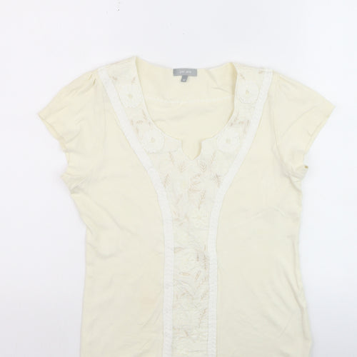 Marks and Spencer Per Una Women’s Ivory Embroidered V-Neck T-Shirt Size 12