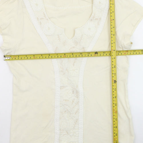 Marks and Spencer Per Una Women’s Ivory Embroidered V-Neck T-Shirt Size 12