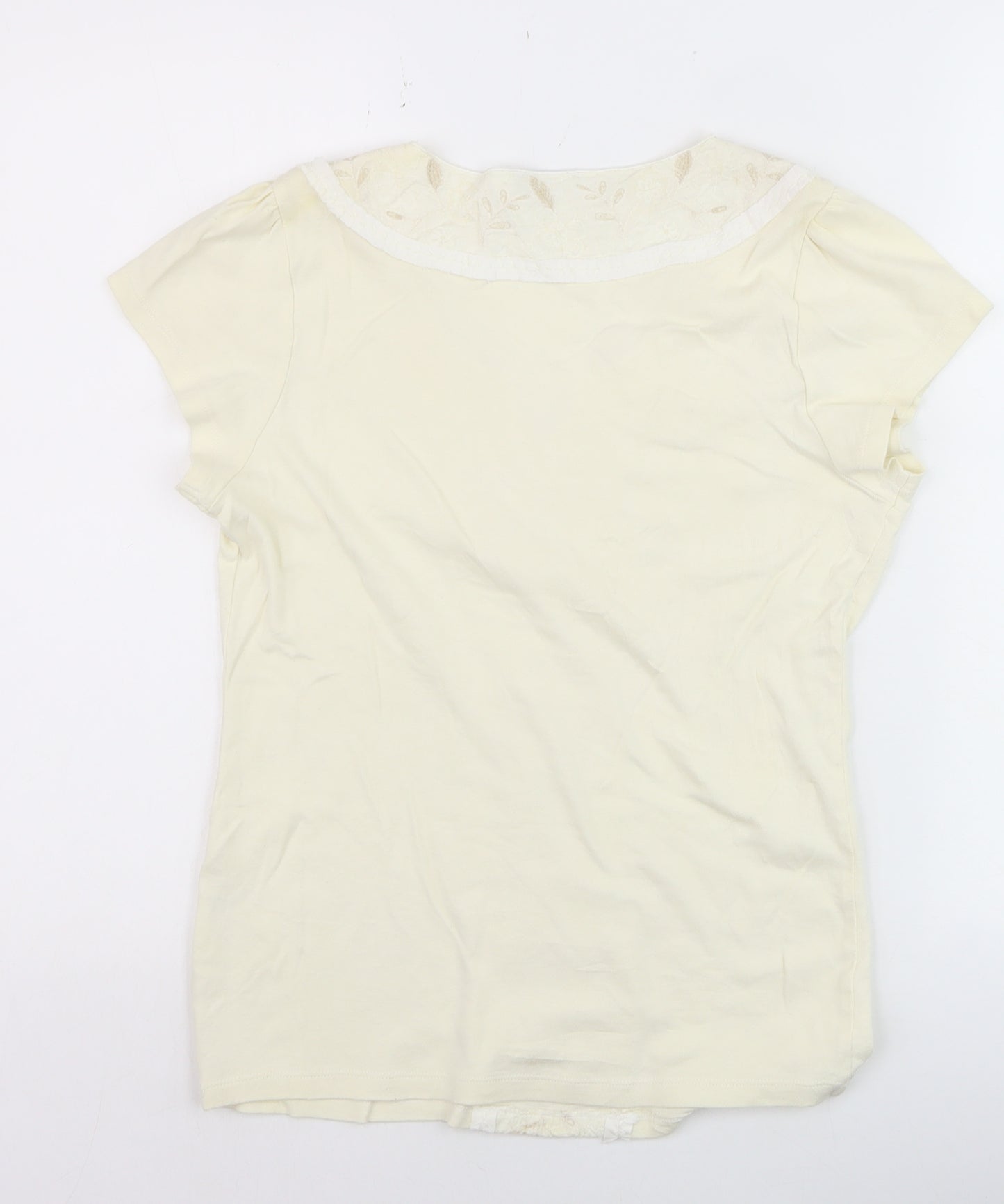 Marks and Spencer Per Una Women’s Ivory Embroidered V-Neck T-Shirt Size 12