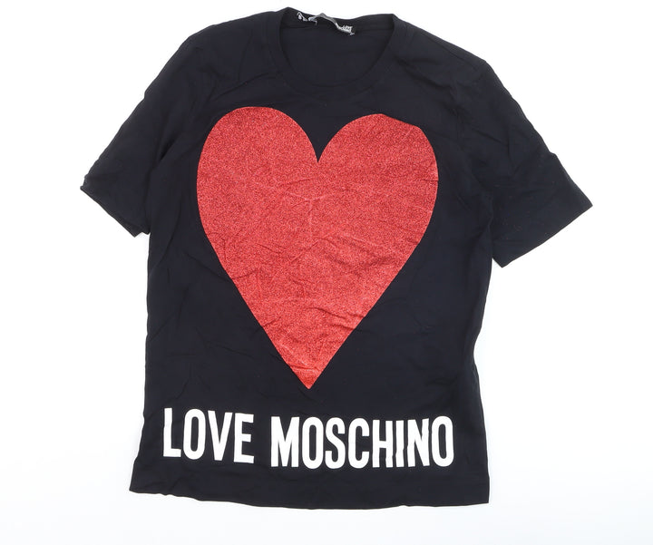 Love Moschino Women's Black Red Heart Glitter T-Shirt Size 10