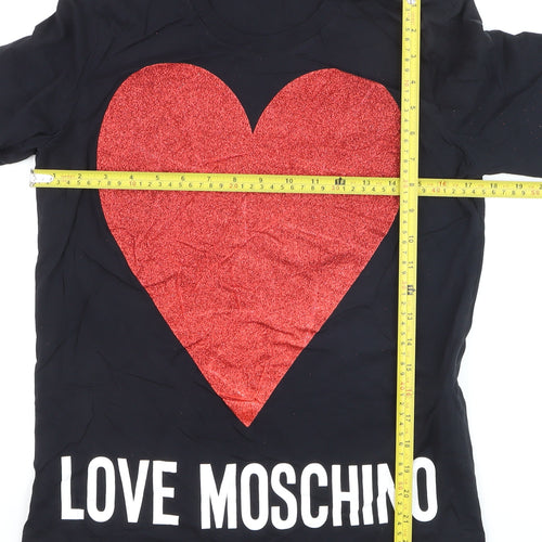 Love Moschino Women's Black Red Heart Glitter T-Shirt Size 10