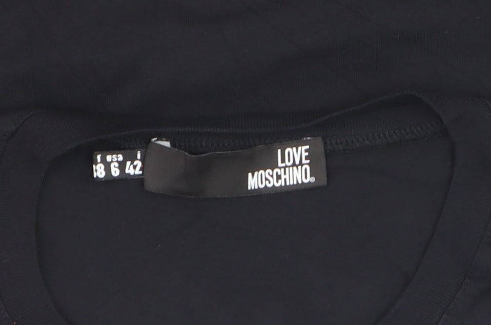 Love Moschino Women's Black Red Heart Glitter T-Shirt Size 10
