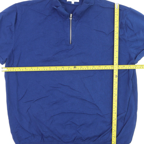 Next Men's Blue XL 1/4 Zip Cotton Polo Shirt