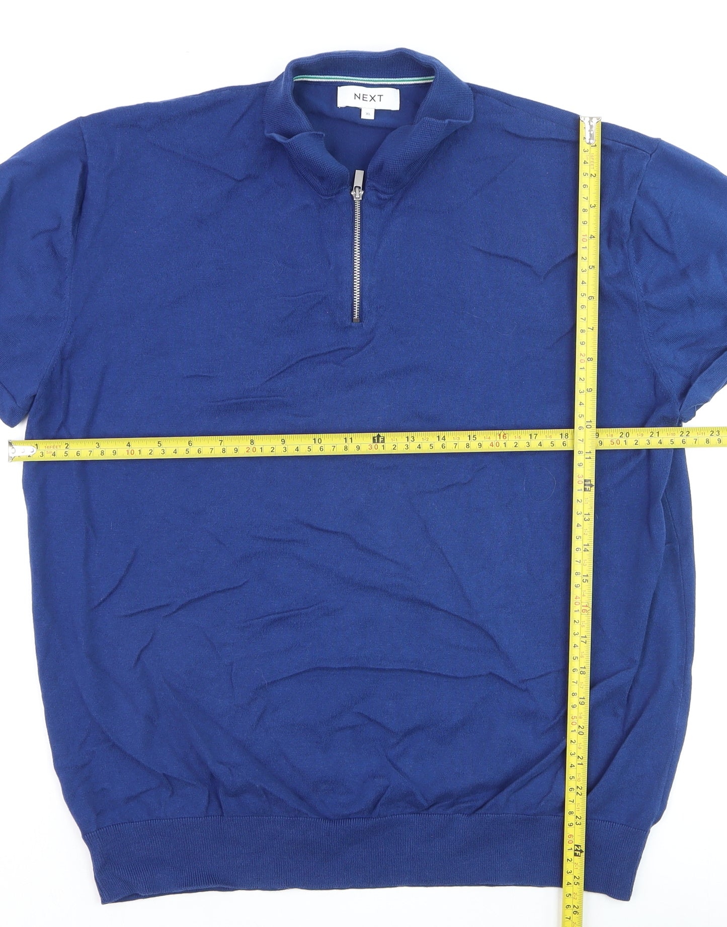 Next Men's Blue XL 1/4 Zip Cotton Polo Shirt