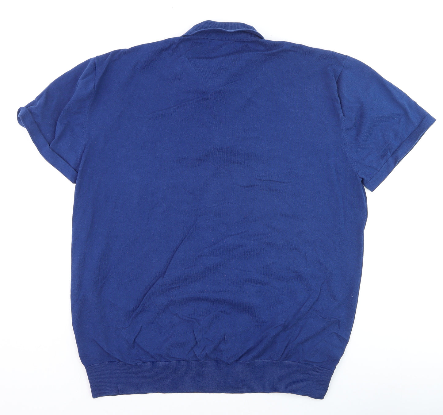 Next Men's Blue XL 1/4 Zip Cotton Polo Shirt