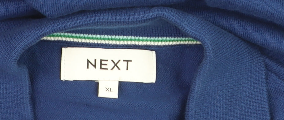 Next Men's Blue XL 1/4 Zip Cotton Polo Shirt
