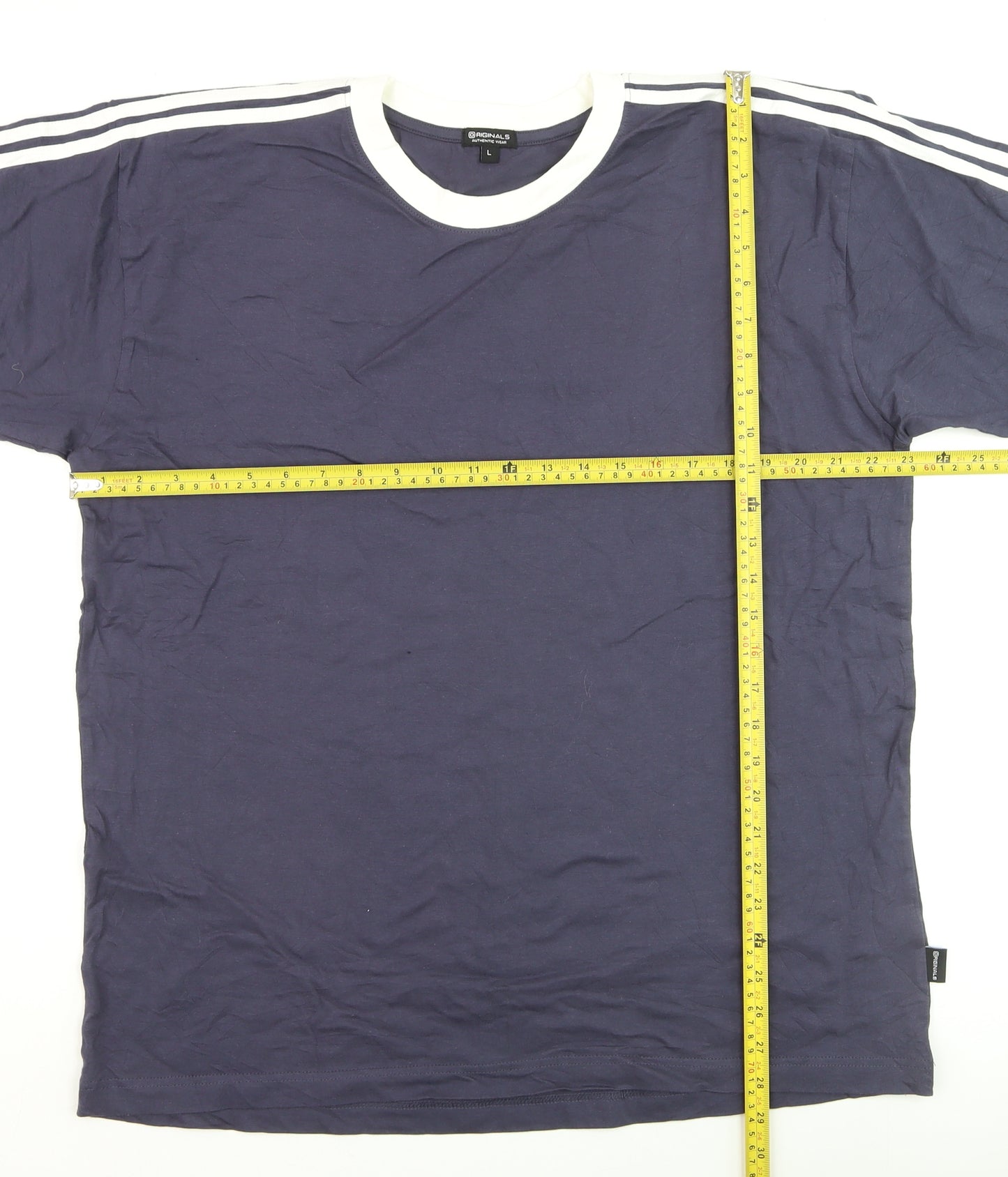 Originals Mens Blue Crew Neck Short Sleeve Striped T-Shirt L