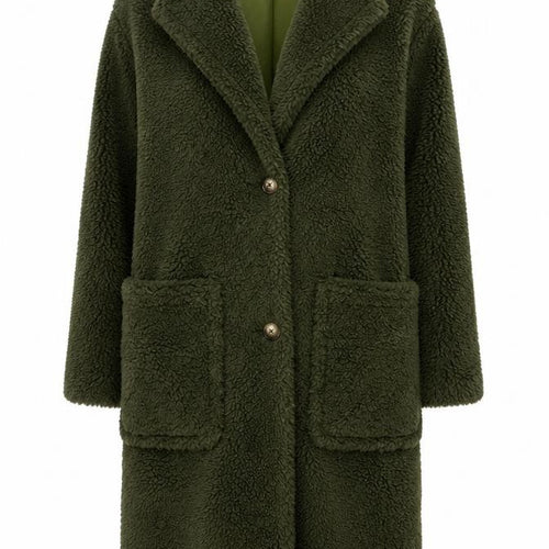 Gini London Women's Green Long Teddy Fleece Overcoat Size S