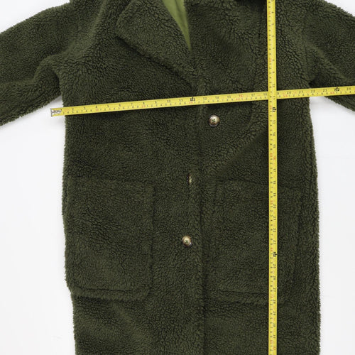 Gini London Women's Green Long Teddy Fleece Overcoat Size S