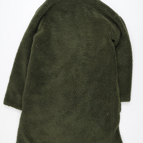 Gini London Women's Green Long Teddy Fleece Overcoat Size S
