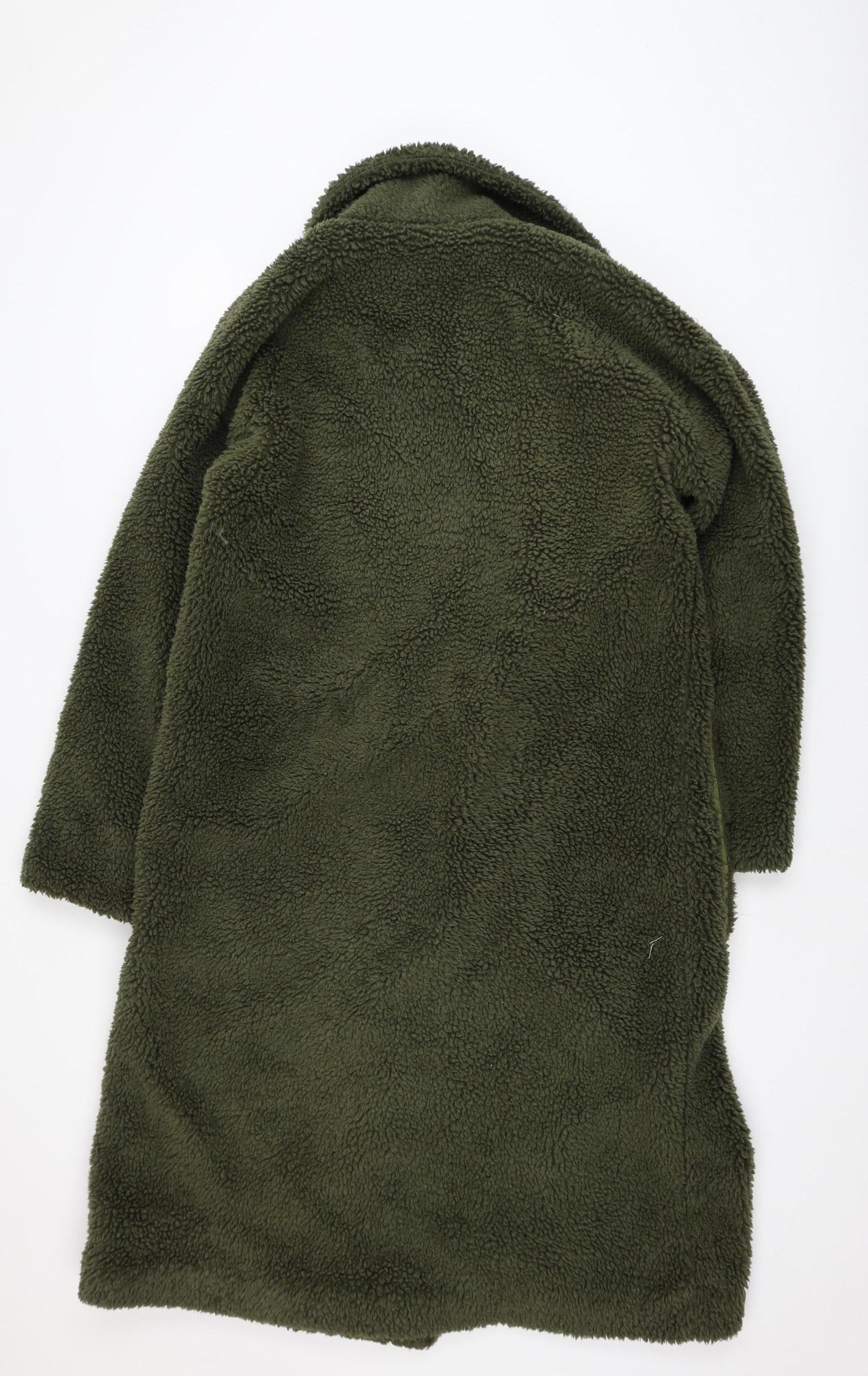 Gini London Women's Green Long Teddy Fleece Overcoat Size S