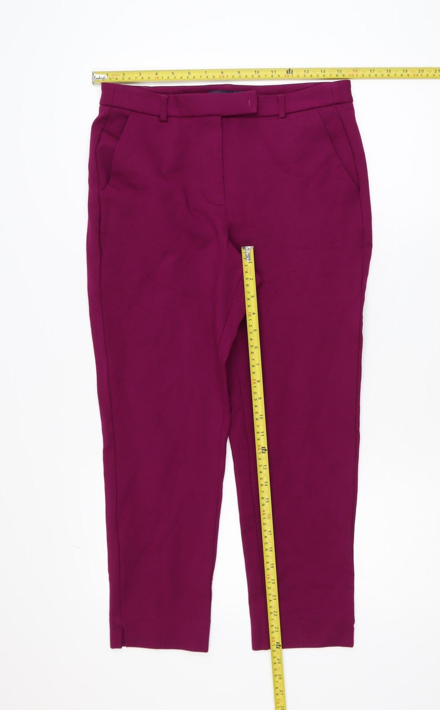 Marks and Spencer Women Magenta Size 12 Cropped Trousers Viscose Blend