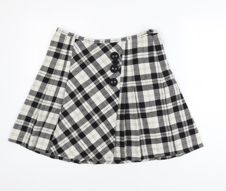 Marks and Spencer Women’s Black Plaid A-Line Wool Skirt Size 14L