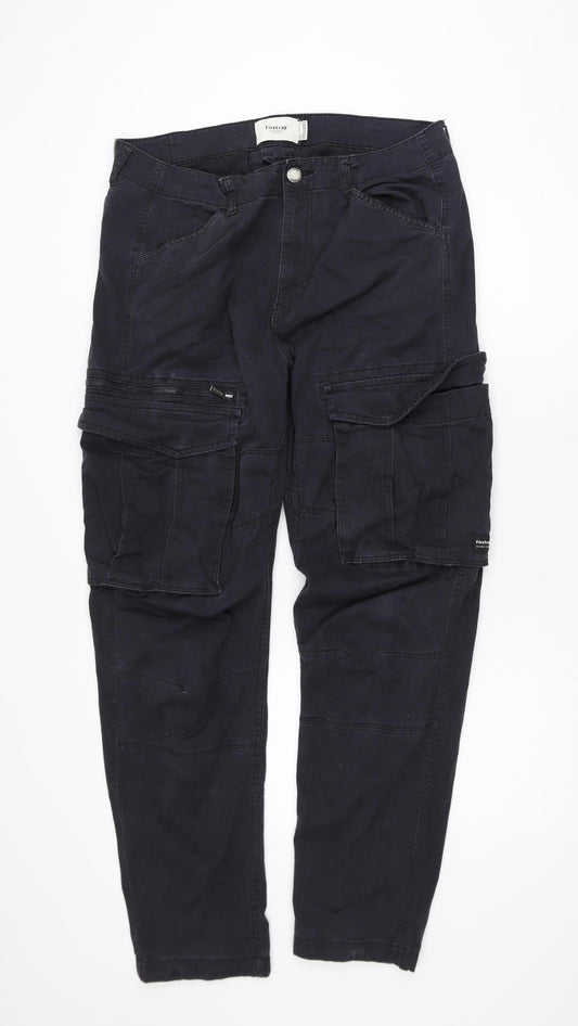 Firetrap Men's Black Cargo Jeans W36 L32 Tapered Fit