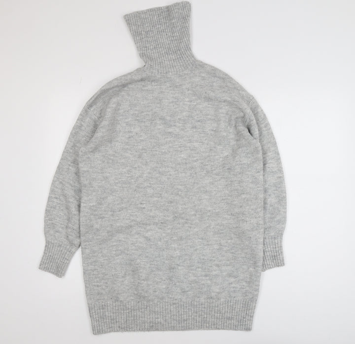MNG Women's Grey Roll Neck Long Sleeve Knit Jumper XS