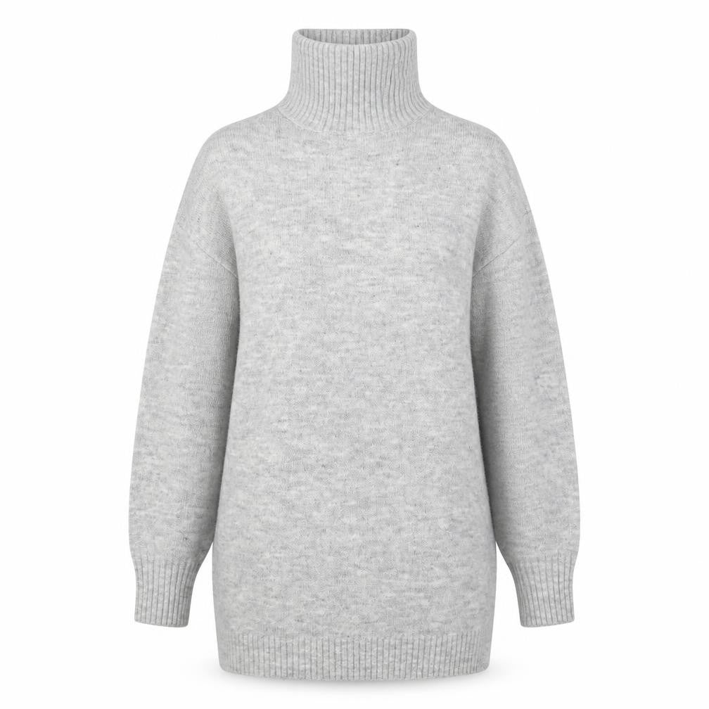 Front view of Mango Women's Grey Roll Neck Long Sleeve Knit Jumper XS
