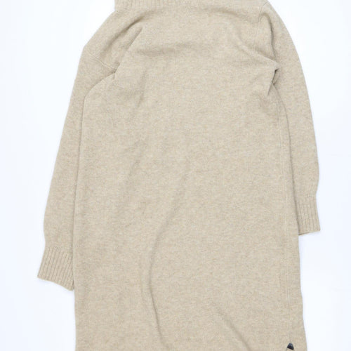 Uniqlo Women Beige Roll Neck Long Sleeve Tunic Jumper Size S