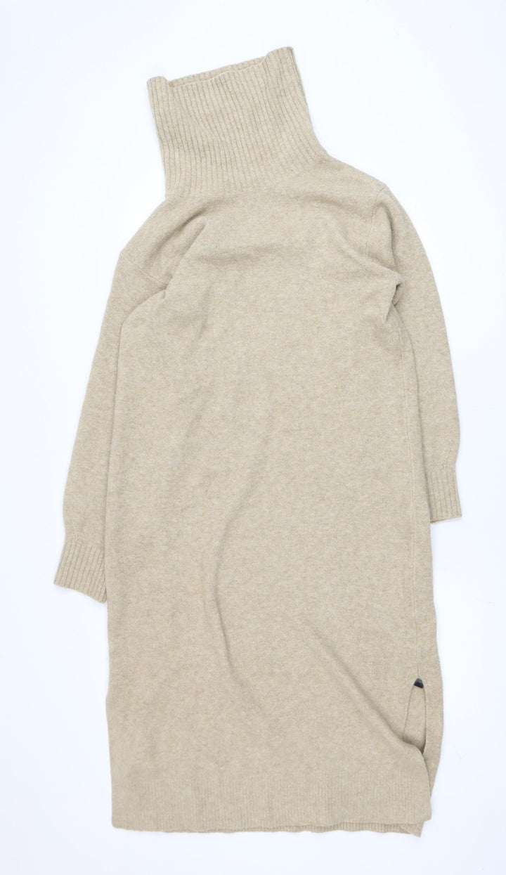 Uniqlo Women Beige Roll Neck Long Sleeve Tunic Jumper Size S