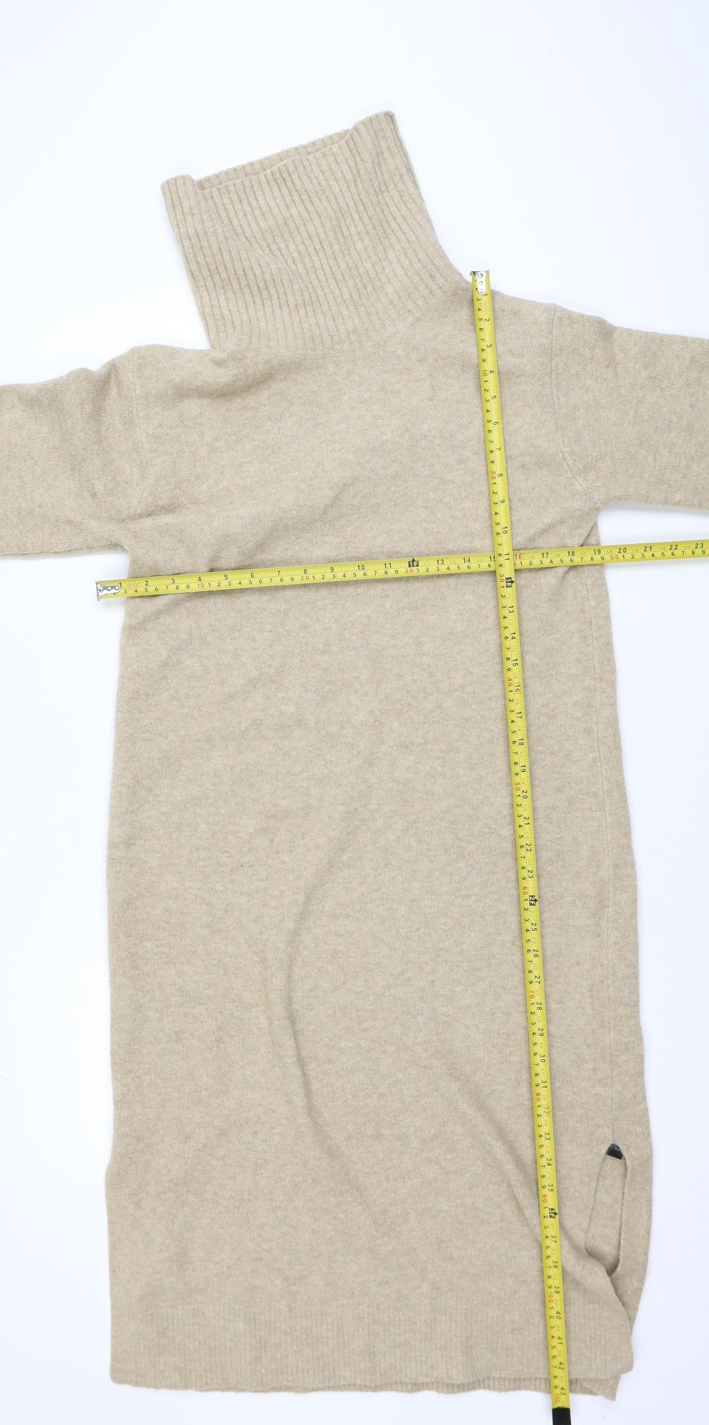 Uniqlo Women Beige Roll Neck Long Sleeve Tunic Jumper Size S