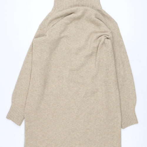 Uniqlo Women Beige Roll Neck Long Sleeve Tunic Jumper Size S