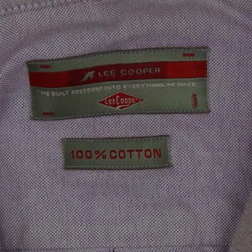 Lee Cooper Men's Purple 16 Regular Fit Cotton Button-Up Shirt