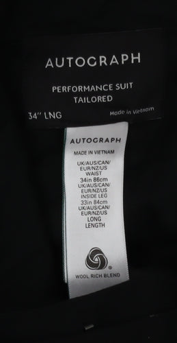 Marks and Spencer Autograph Men’s Black Wool Blend Slim Dress Pants 34L