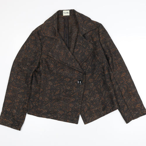 Viyella Women's Brown Floral Single-Breasted Blazer UK 12