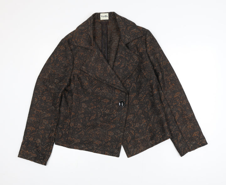 Viyella Women's Brown Floral Single-Breasted Blazer UK 12