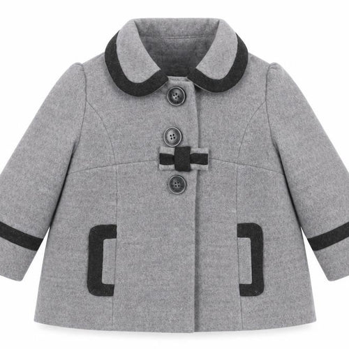 Next Girls Grey Mid-Length Bow Trim Wool Look Coat 2XS 3-6 Months